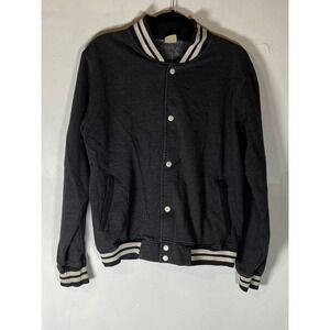 Vintage Varsity Jacket Medium Gray Snap Front 100% Cotton Preppy Rugby Athletic